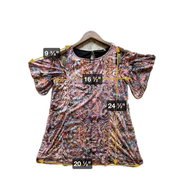 Cupio Boho Blouse maximalist Peek A Boo Shoulder Paisley Abstract Size Small - Picture 11 of 11